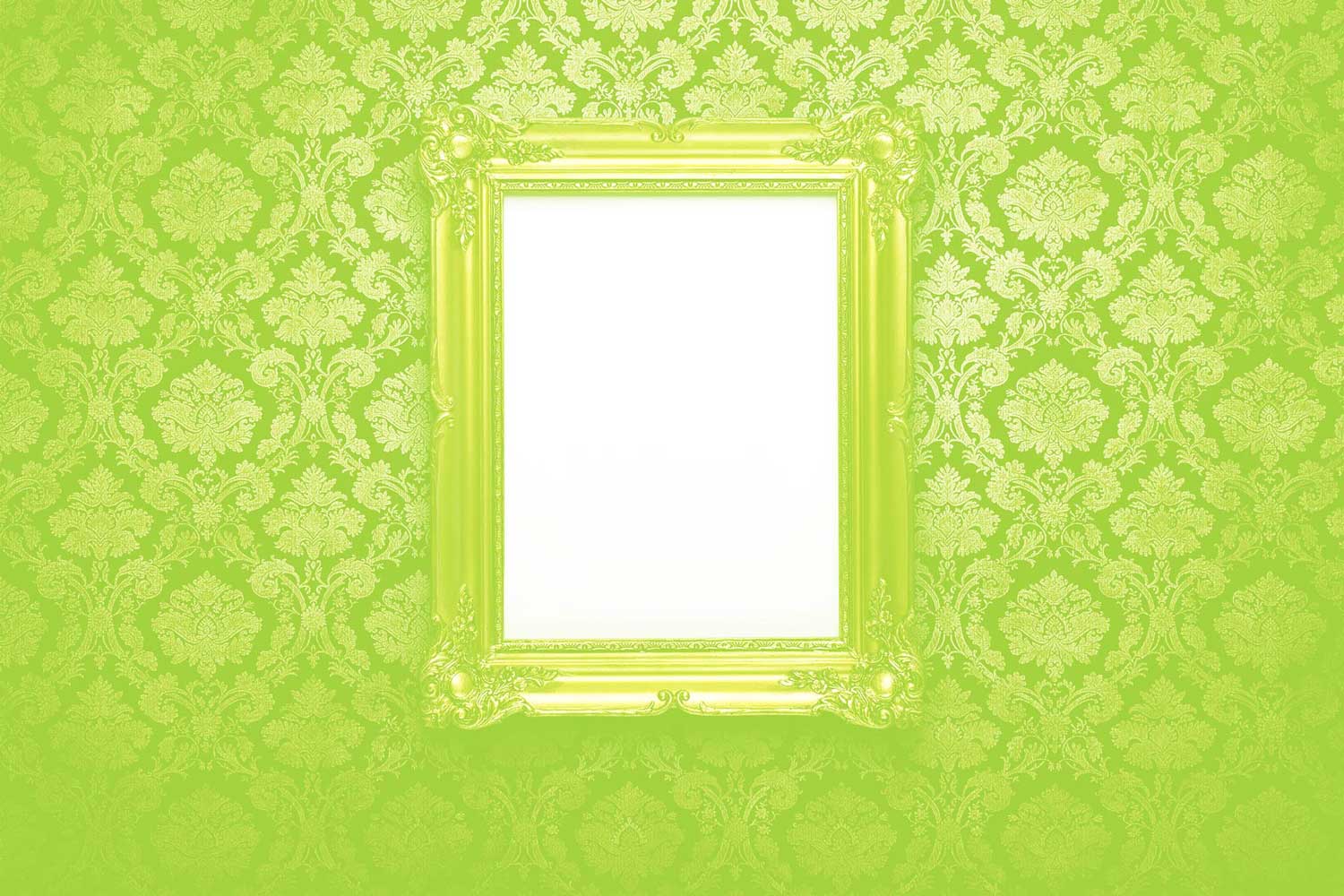 green ornate wall with green frame